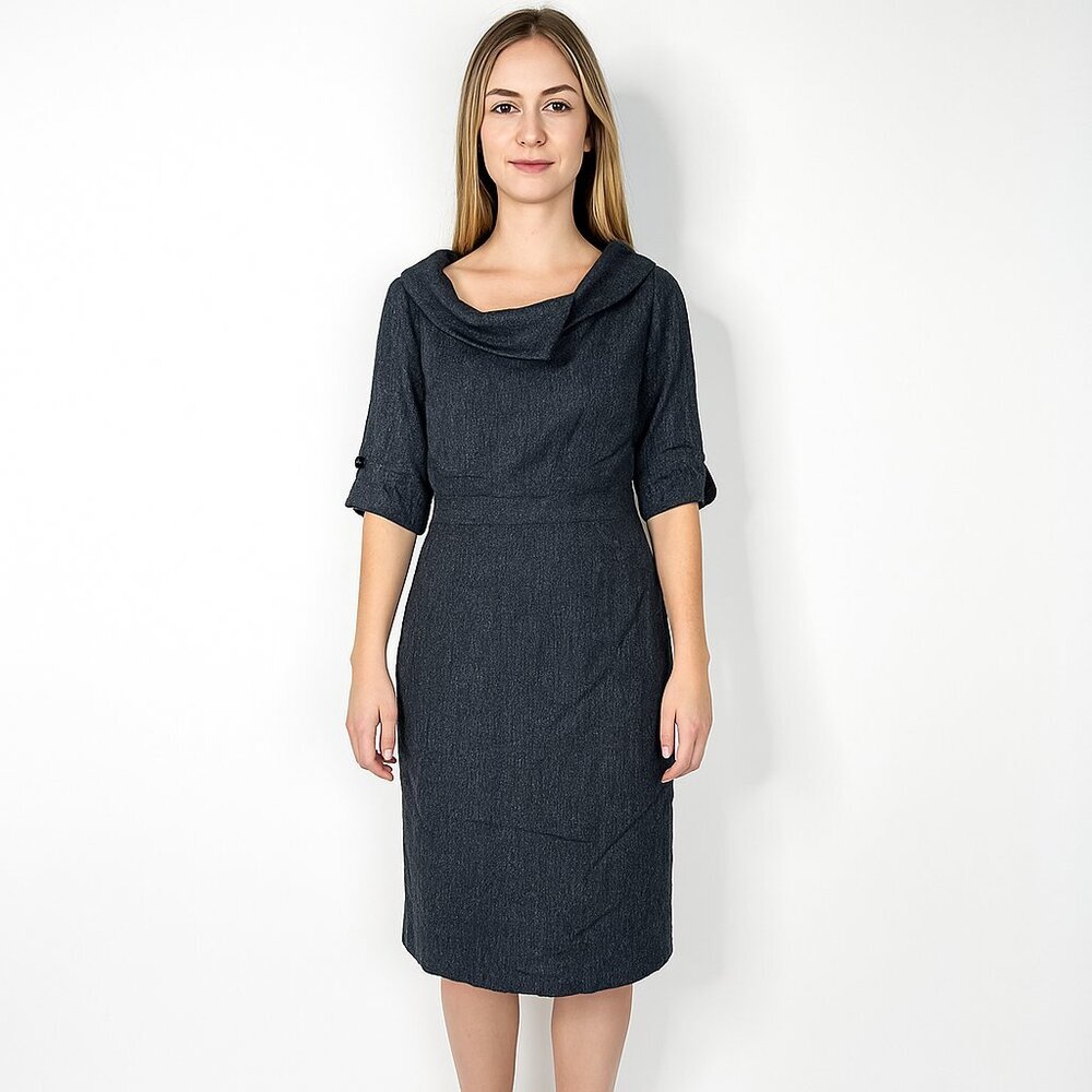 2/$30 White House Black Market Asymmetric Collared Dress Heather Gray #A0741